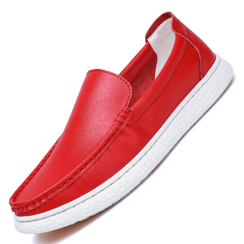 

2025 Men's Leather Casual Shoes, Business Formal Oxfords, Slip-Resistant Soft Sole, Driving shoes，Red Shoes