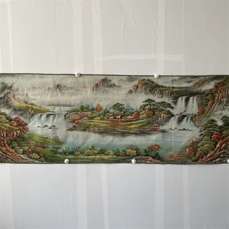 Chinese Old Color Brocade Embroidery Artwork landscape painting Decorative wall painting Home Decor Piece