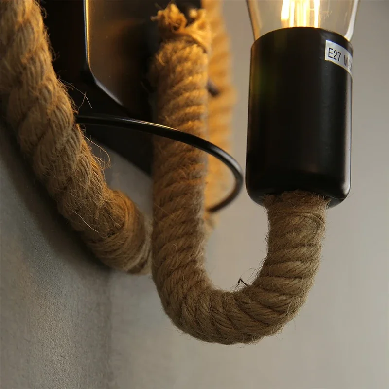 Imagem -04 - American Country Hemp Rope Wall Lamps Luz Retro Sconce Beside Living Iluminação Loft Escadas e Vaidade Indoor Wall Lights