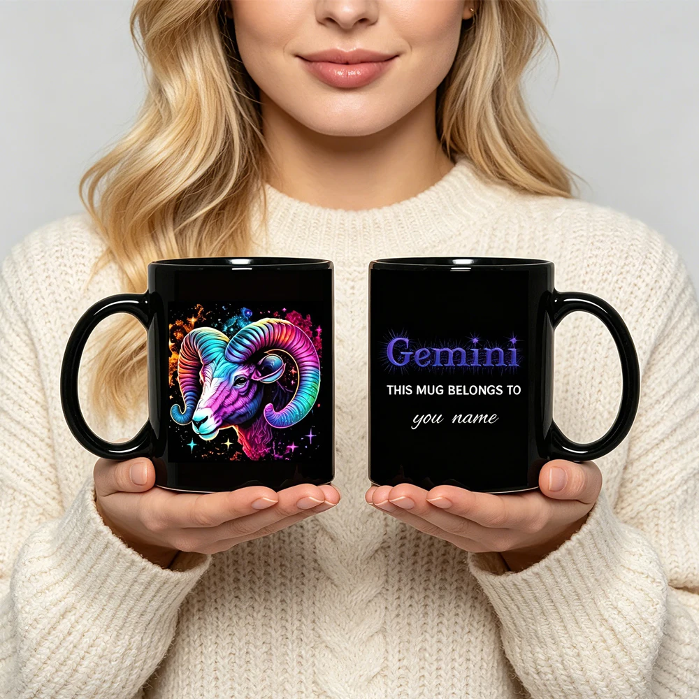 One custom-named zodiac sign coffee mug, 11 ounces, reusable, perfect for birthdays, Christmas, Halloween, and Thanksgiving.