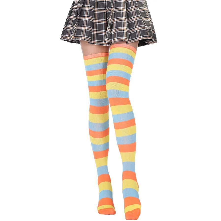 1 زوج جوارب مخططة ملونة اليابانية فوق جوارب طويلة موضة النساء الدفء جورب مثير سليم طويل جورب أسود أبيض مخطط #3