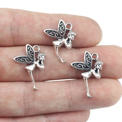 12pcs/lot 14*23mm Antique Silver Color Butterfly Fairy Charms Pendant For Women Necklace Jewelry Making