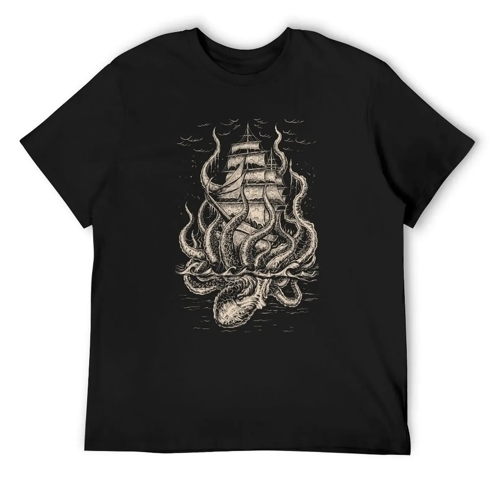 Vintage Kraken T-Shirt man t shirt anime t shirts man clothes oversized graphic tee clothes for men