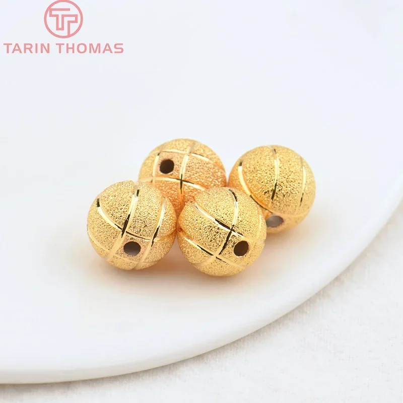 (3314) 10PCS 12MM 24K Gold Color Brass Matte Volleyball Beads High Quality Diy Jewelry Findings Accessories Wholesales