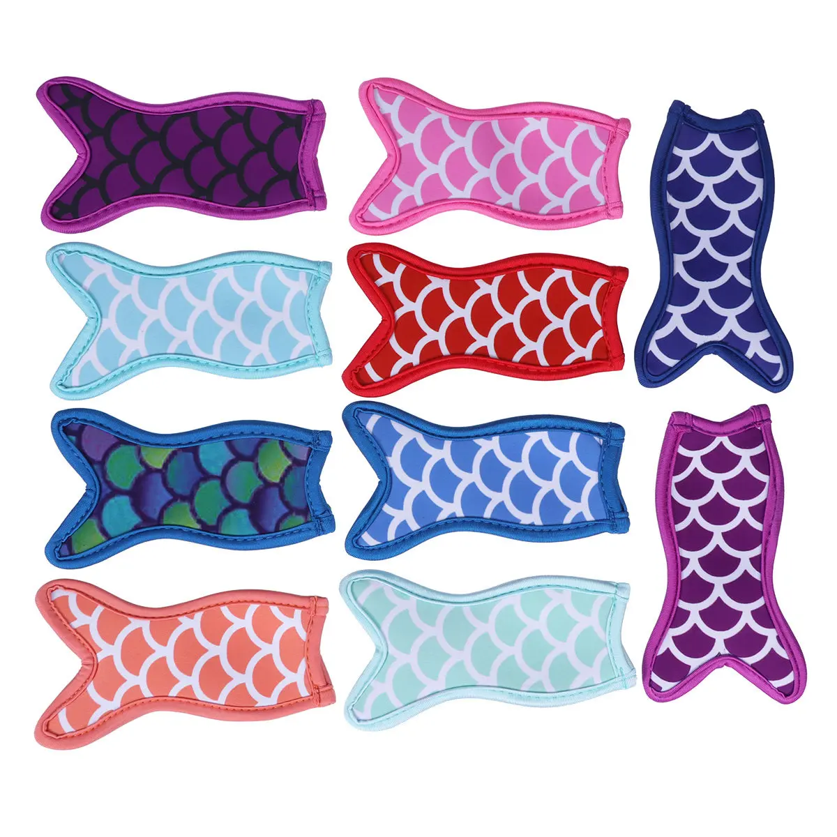10Pcs 's Mermaid Ice Sleeves Reusable Freezer Ice Stick Holders Thick Insulating Layer Lightweight Portable for Picnic