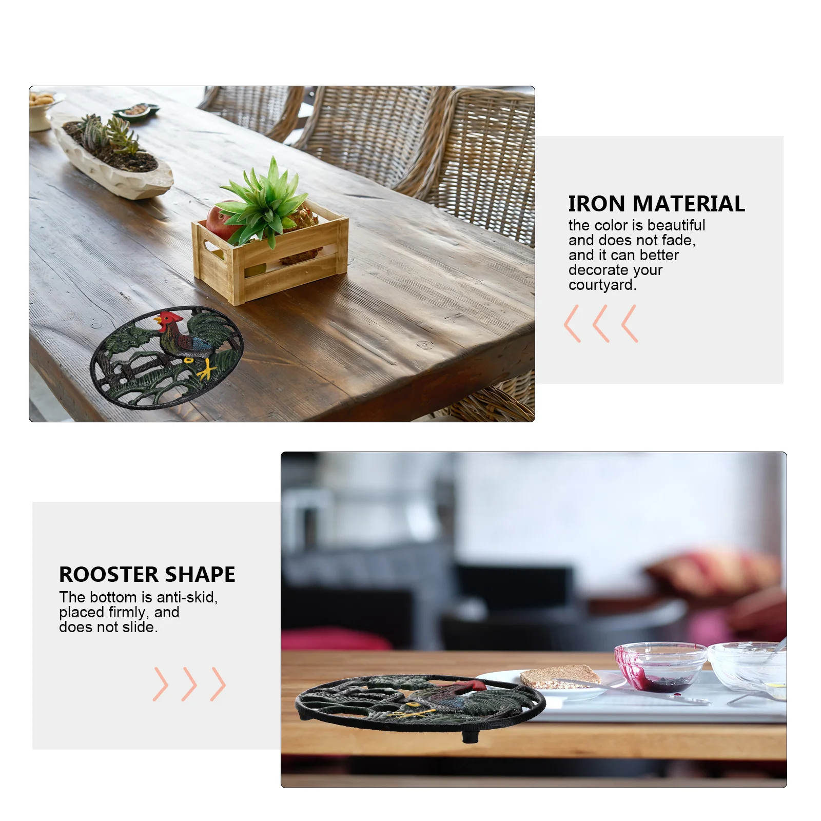 

Rooster Thermal Insulation Pad Dinner Mats Kitchen Gadget Round Iron Placemat Tableware for Home Decorative