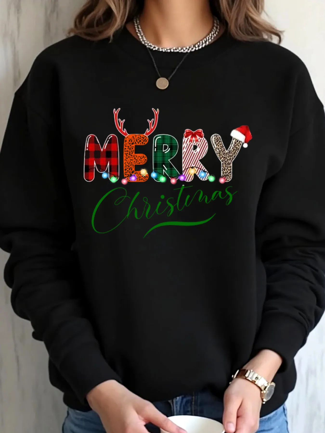 المرأة المتضخم البلوز عيد الميلاد عيد ميلاد سعيد طباعة ملابس خارجية