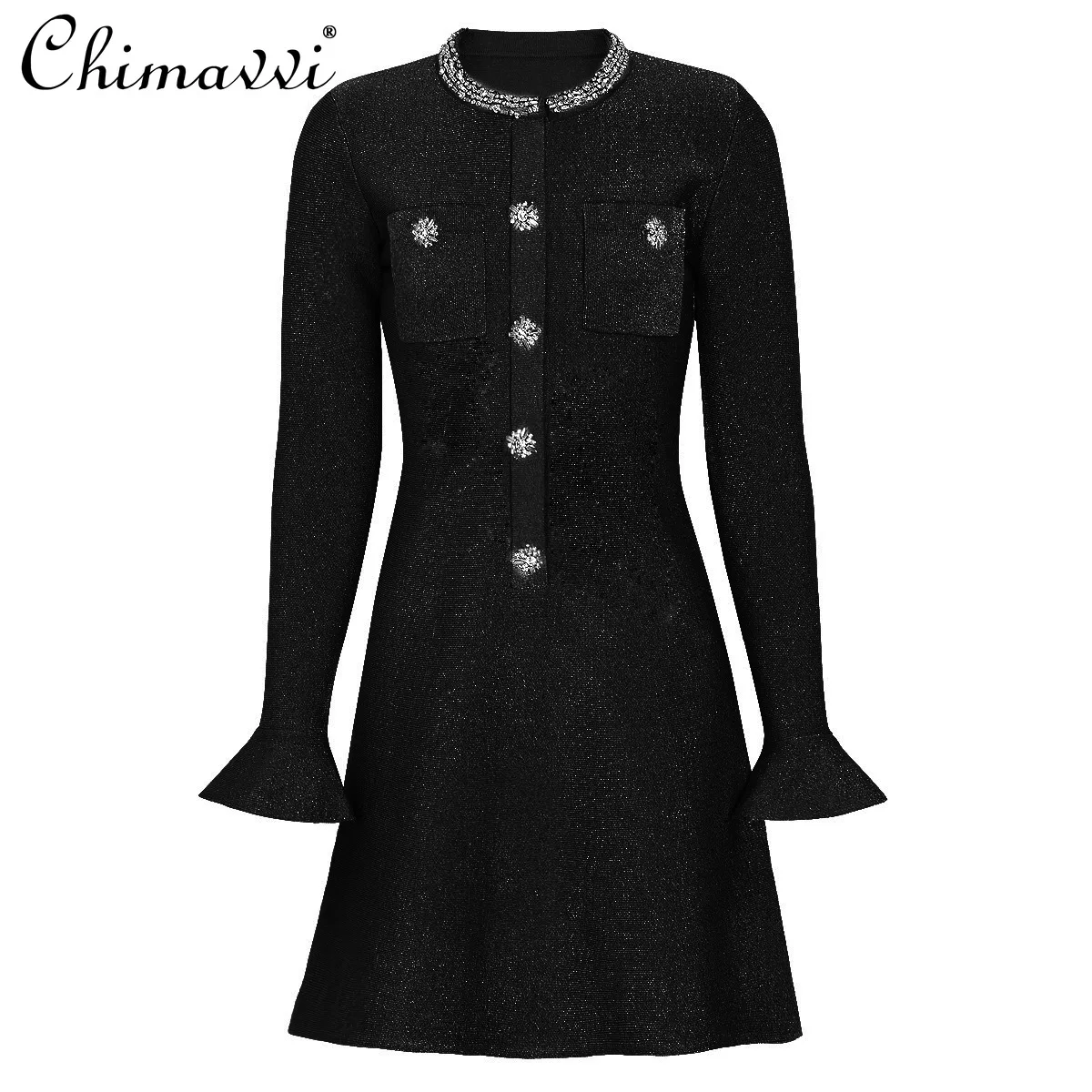 

High-End Heavy Industry Diamond Women's Dress 2026 Spring and Autumn New Fashion Slim Fit Elegant Party Knitted Dresses