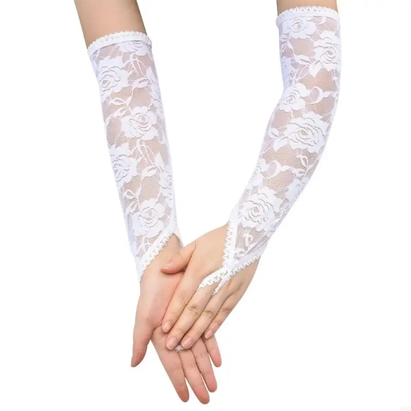 49MC Lace Fingerless Gloves for Women Rose Flower Gloves for Evening Gowns and Wedding Dresses Arm Sleeves Party Props