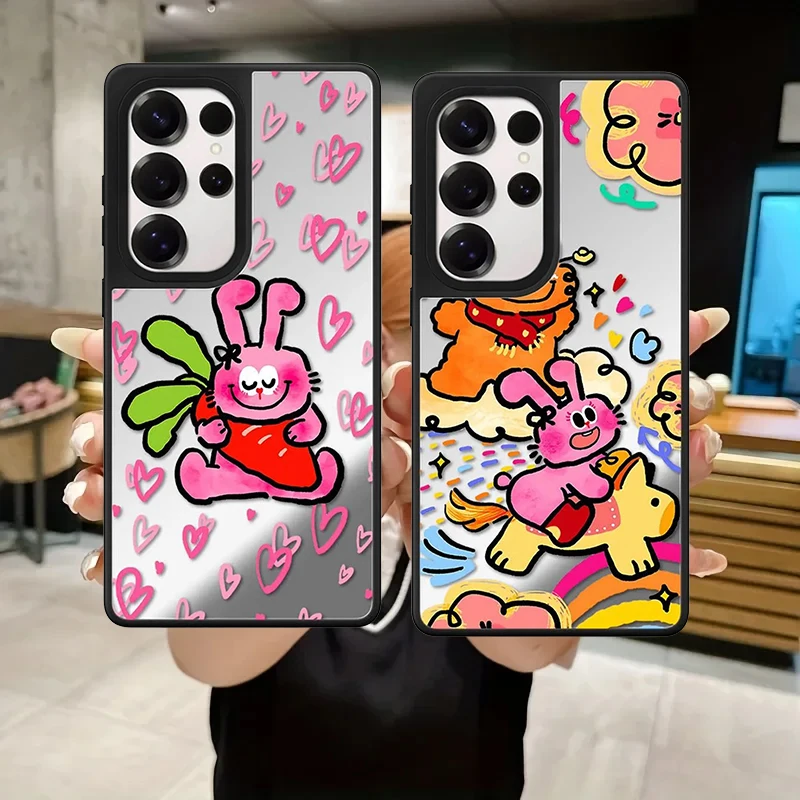 

Cartoon Puppy Band Pattern Mirror Surface Magnetic Phone Cover for Samsung Galaxy S23 S24 S25 S26 Ultra S26+ Plus Case