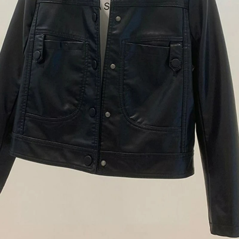 Kurtka Wiosenno-Jesienna Moda Zagraniczny Styl 2025 Mała Dopamina Casual Odzież Damska Kurtka Skórzana Krótka Prosta Do Pracy