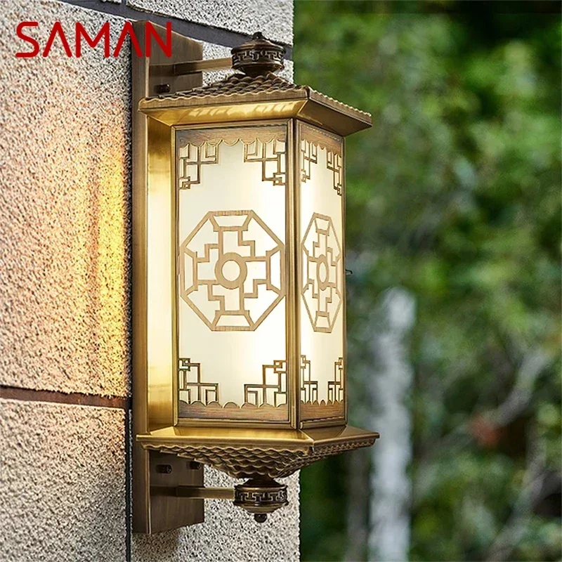 

SAMAN Contemporary Solar Brass Outdoor Wall Lamps Simplicity Waterproof Creative Balcony Hallway Courtyard Villa Gate Hotel