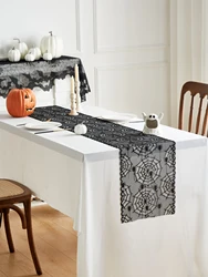 Halloween Table Runner, Black Lace Spider Web Table Runner for Halloween Table Decor,
