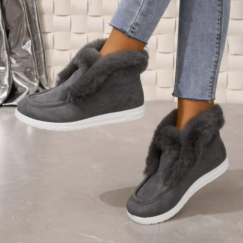 Stiefeletten Damen Winter Warm Plüsch Schneestiefel Wildleder Schuhe Damen Bequeme Damenschuhe Plateaustiefel