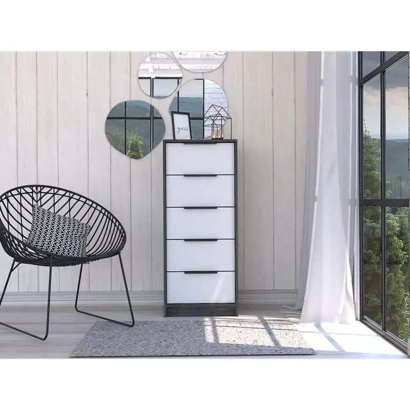 

Вертикальный комод с 5-мя ящиками — дуб дымчато-белая отделка