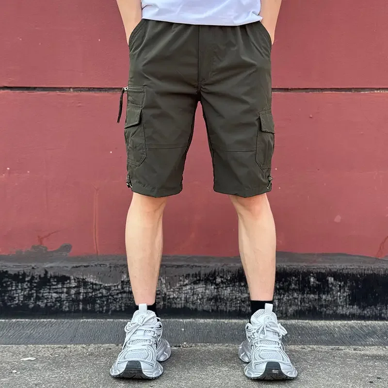 Mens Cargo Shorts Loose Solid Long Wide Half Short Pants for Men Baggy Bermuda Multi Pocket Harajuku Japanese Street Style Y2k view 6