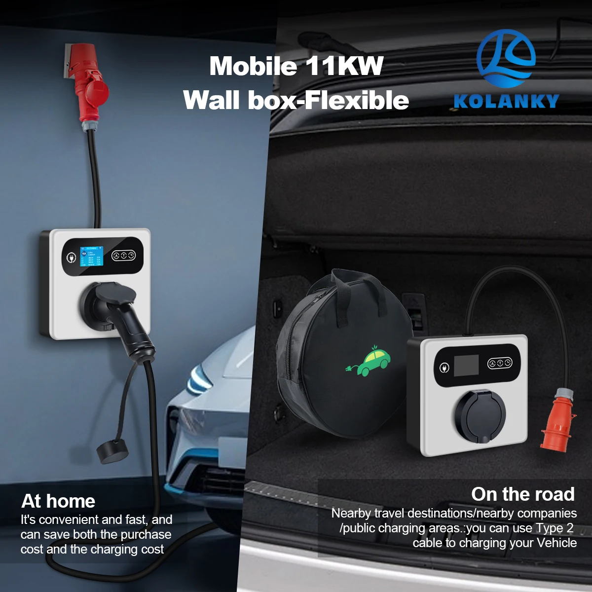 Kolanky 16A 11KW EV-Ladestation mit Typ-2-Buchse CEE Rot zu Typ-2-Timer Tuya App Elektrofahrzeug-Ladegerät – Detail 4