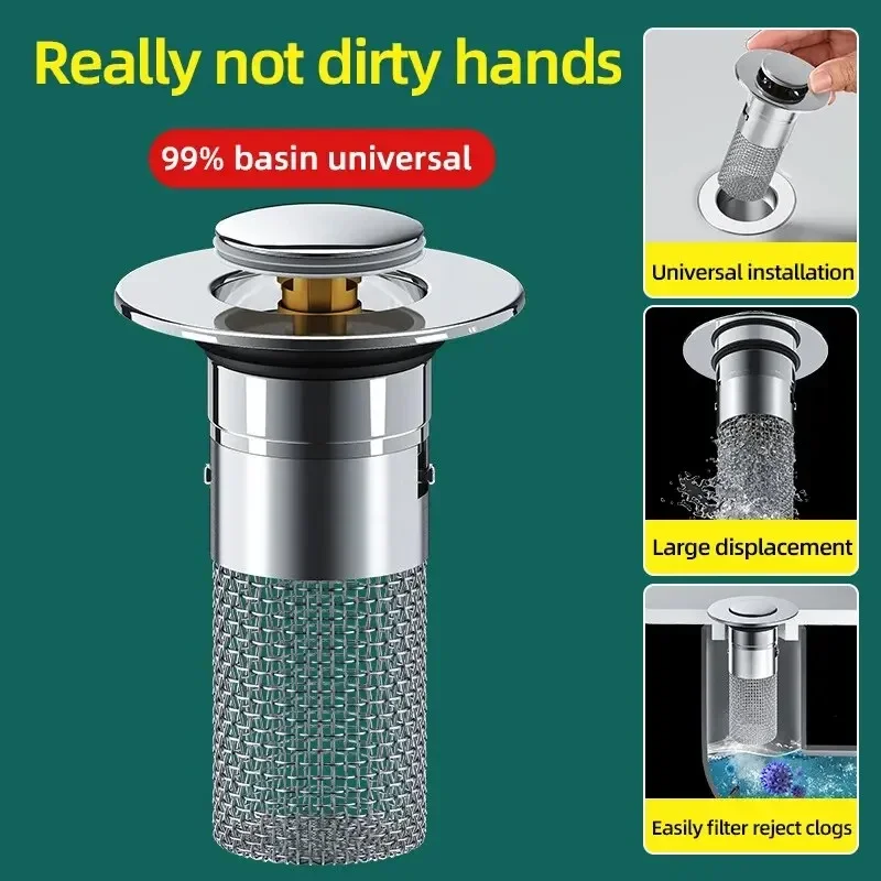 1 Buah Steker Kebocoran Wastafel, Inti Pantul Tahan Bau Baja Tahan Karat, Saluran Wastafel Tipe Tekan, Aksesori Universal untuk Wastafel