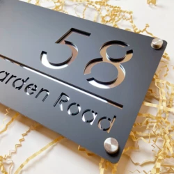Custom Black Silver Matte Acrylic 3D Floating House Number Sign with Laser Cut, Outdoor Street Address Wall or Room Name Decor