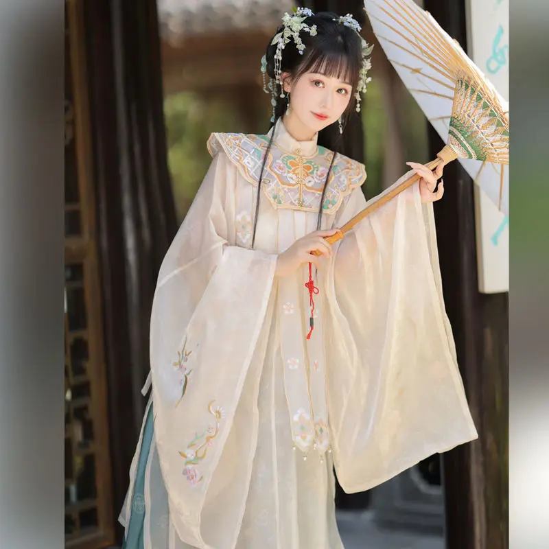 Chinese Hanfu dress Ming-style stand collar cloud shoulder embroidery traditional ancient costume fairy dance Hanfu set