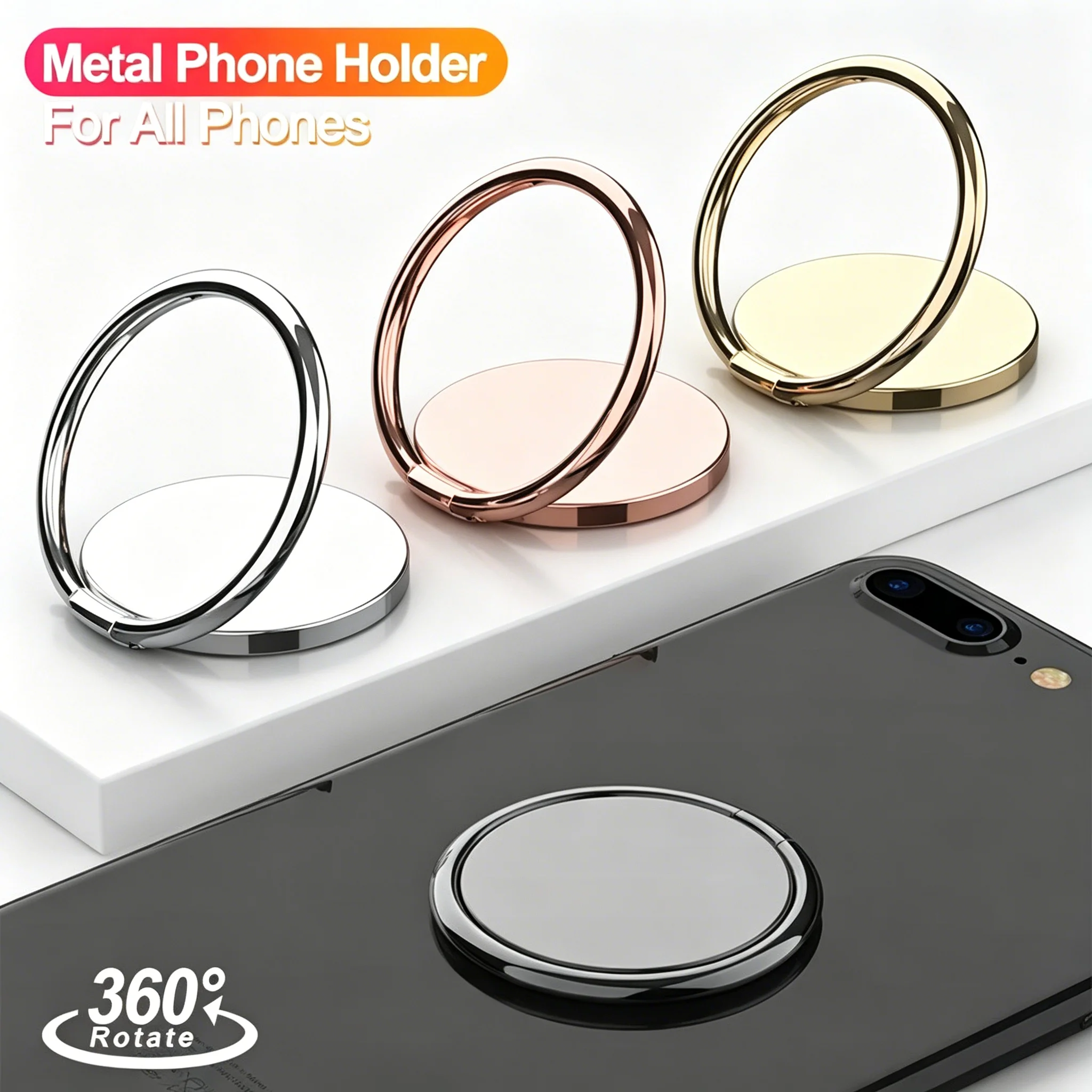 360 °   Suporte de Anel Magnético Universal Giratório para Celular, Suporte de Metal Portátil Multiângulo para Celular com Adesivo