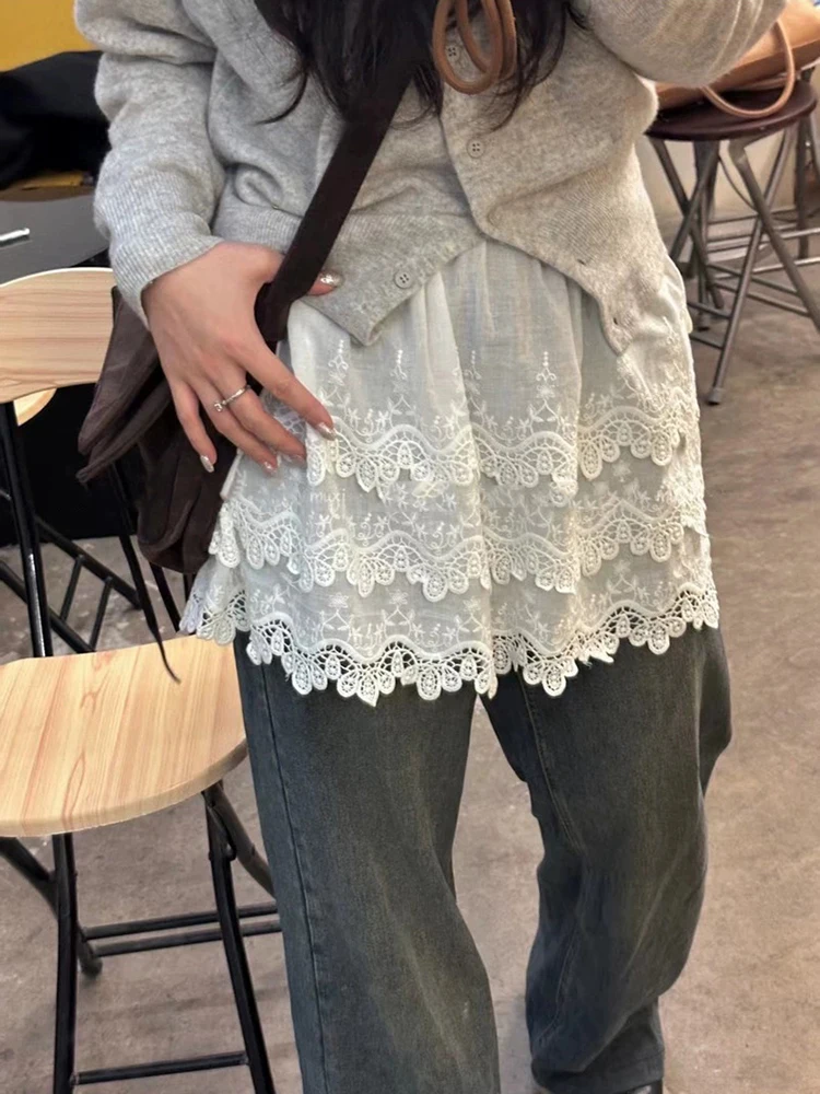 

Spring 2024 Women's ort A-Line Skirt Elastic Waist Lace Trim Embroidery f-length Curtain Skirt Faionable Commute Sle