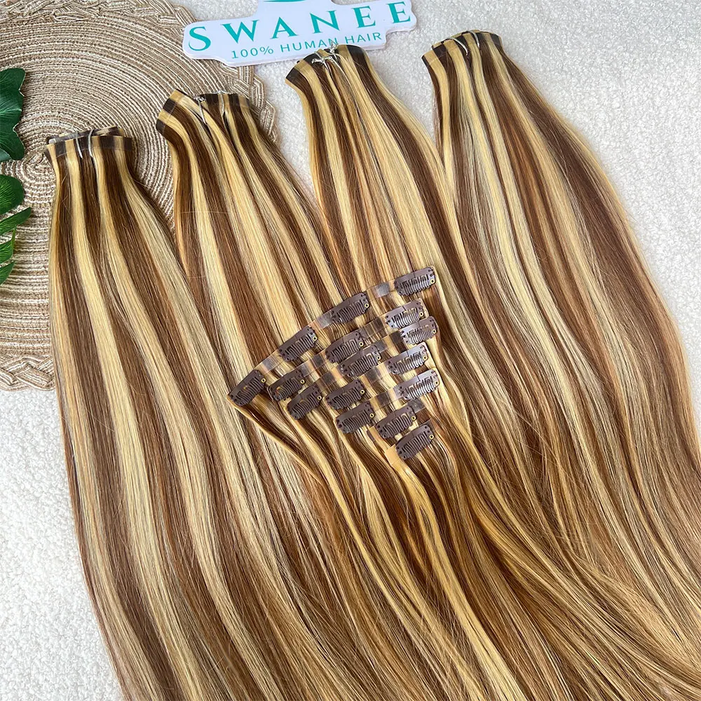 P427 Color Straight Clip in Hair Extensions Real Natural Hair  Virgin 1 bundle/7 Pcs Full End Clip in Human Hair Extensions