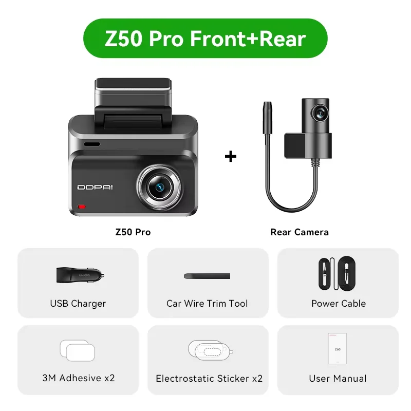 DDPAI Z50 Pro 4K Auto Dashcam Dubbelkanaals DVR 3'' IPS Scherm Ingebouwde GPS WiFi ADAS Nachtzicht 24H Parkeermonitor