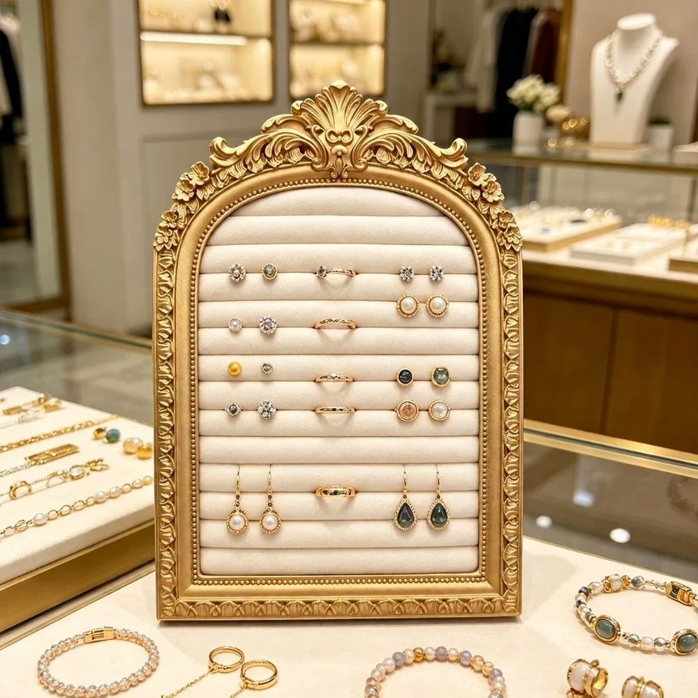 European Style Picture Frame Jewelry Storage Shelf Vintage Multi-Color Velvet Earring Ring Display Board Padded Elegance