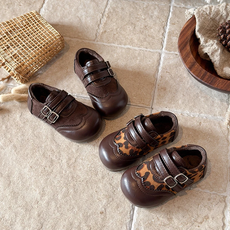 Baby Girls Boys Casual Shoes Autumn Winter Children Warm Plush Shoes Non Slip Soft Sole Toddler Kids Leopard Print Shoes