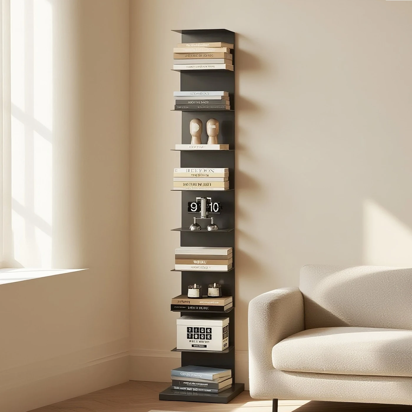 

Wrought iron bookshelf Floor-to-ceiling invisible corner bookcase multi-layer shelf against the wall Vertical childre