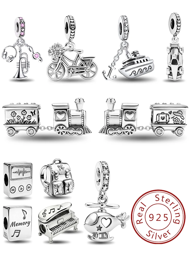 Modische Werkzeugserie aus 925er-Sterlingsilber, Auto-Schiff, Hubschrauber-Charms, Perlen, passend für Original-Pan-Armbänder, Armreifen, edler Schmuck, Geschenk