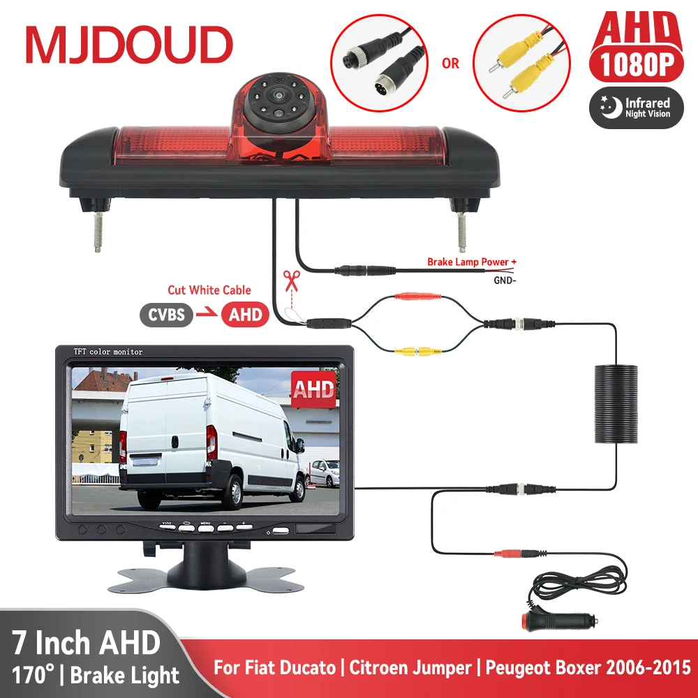 

MJDOUD 170° Car AHD 1080P Brake Light Rear View Camera with 7“ Monitor for FIAT Ducato CITROEN Jumper PEUGEOT Boxer 2006-2015