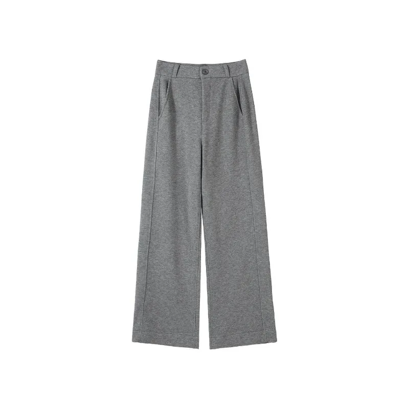 النساء الصوف بنطال ذو قصة أرجل واسعة الخيوط مرونة الخصر الكشمير بنطلون الخريف الشتاء 100% ميرينو الصوف محبوك لينة الشق تصميم السراويل #5