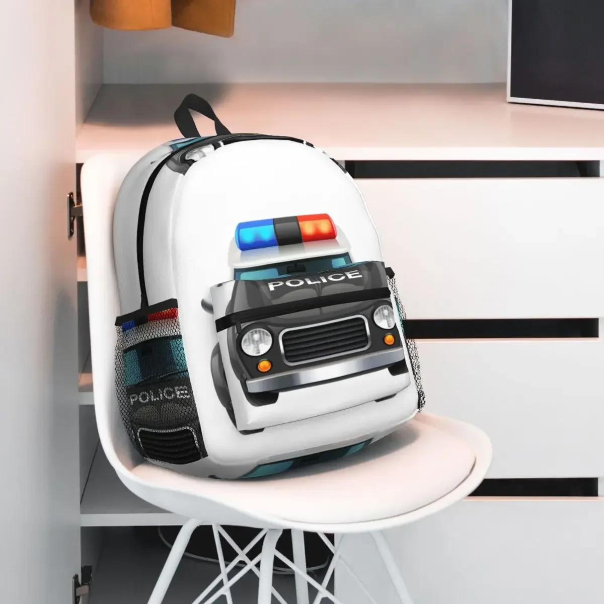Cartoon Police Car Fire Engine Excavator Student Backpack School Bag Hiking Travel Daypack for Boys Girls Bookbag Shoulder Bags