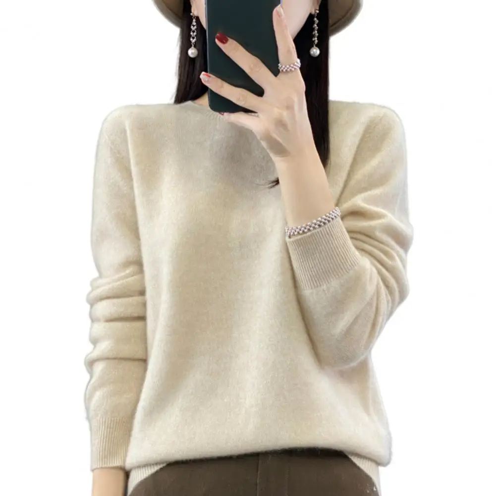 Soft Imitation Cashmere Sweater Women Solid Color Sweater Cozy Crew Neck Knitting Sweaters for Women Soft Faux Cashmere Jumper