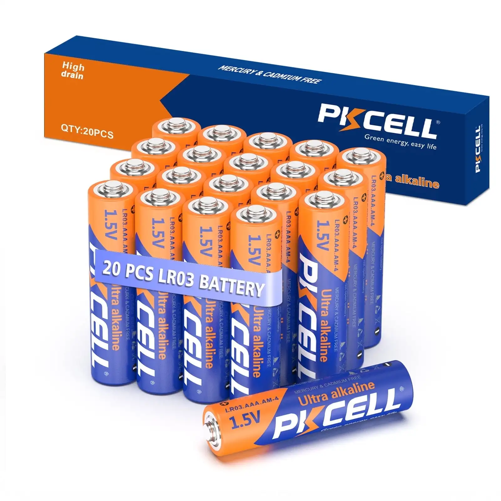 PKCELL 20Packs LR03 1.5V AAA Alkaline Battery E92 AM4 MN2400 MX2400 Single Use Dry Batteries for Keyboard Walkman