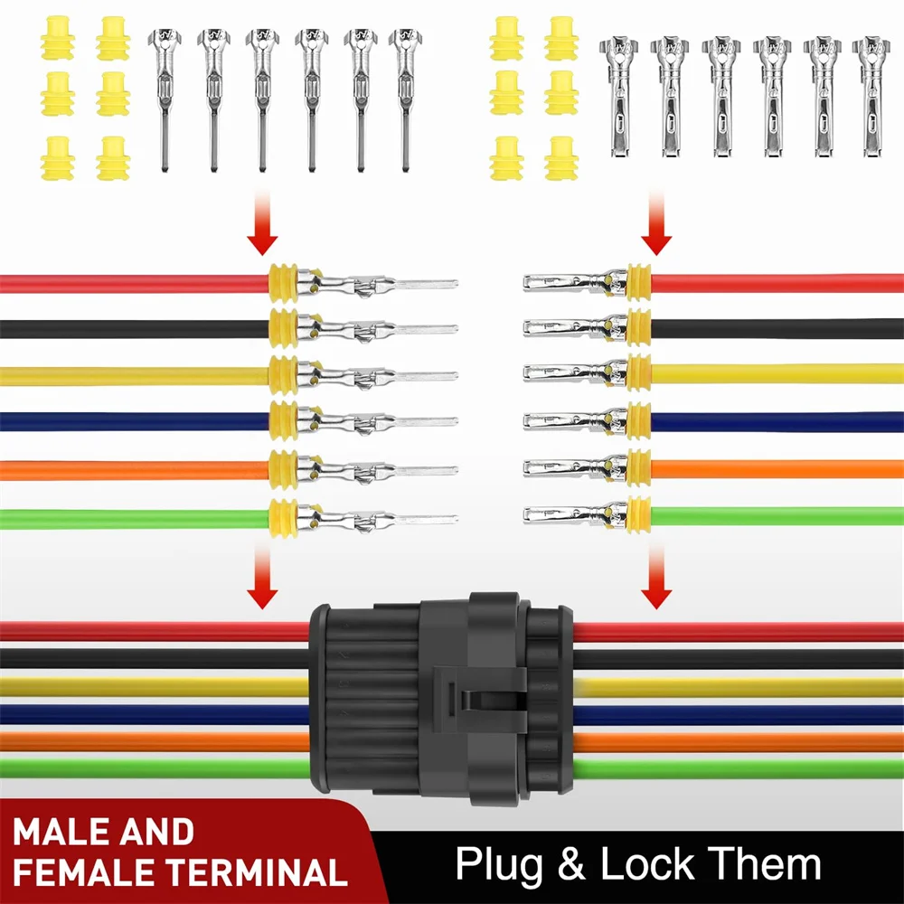 260PCS Waterproof Connectors 6 Way Automotive Connect Set 6 Pin Electrical Connector ‎Plug Male Female Terminal for Car Truck