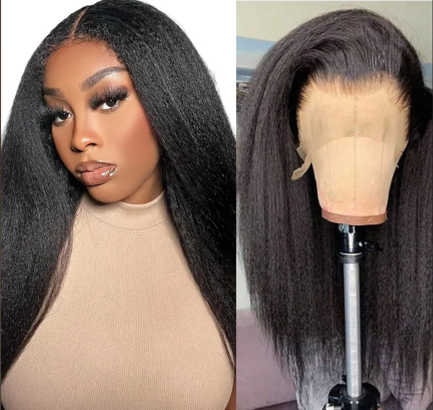 40 Zoll 250 Density Yaki Straight 13x4 HD Lace Frontal Perücke Natur Schwarz Yaki Glattes Haar