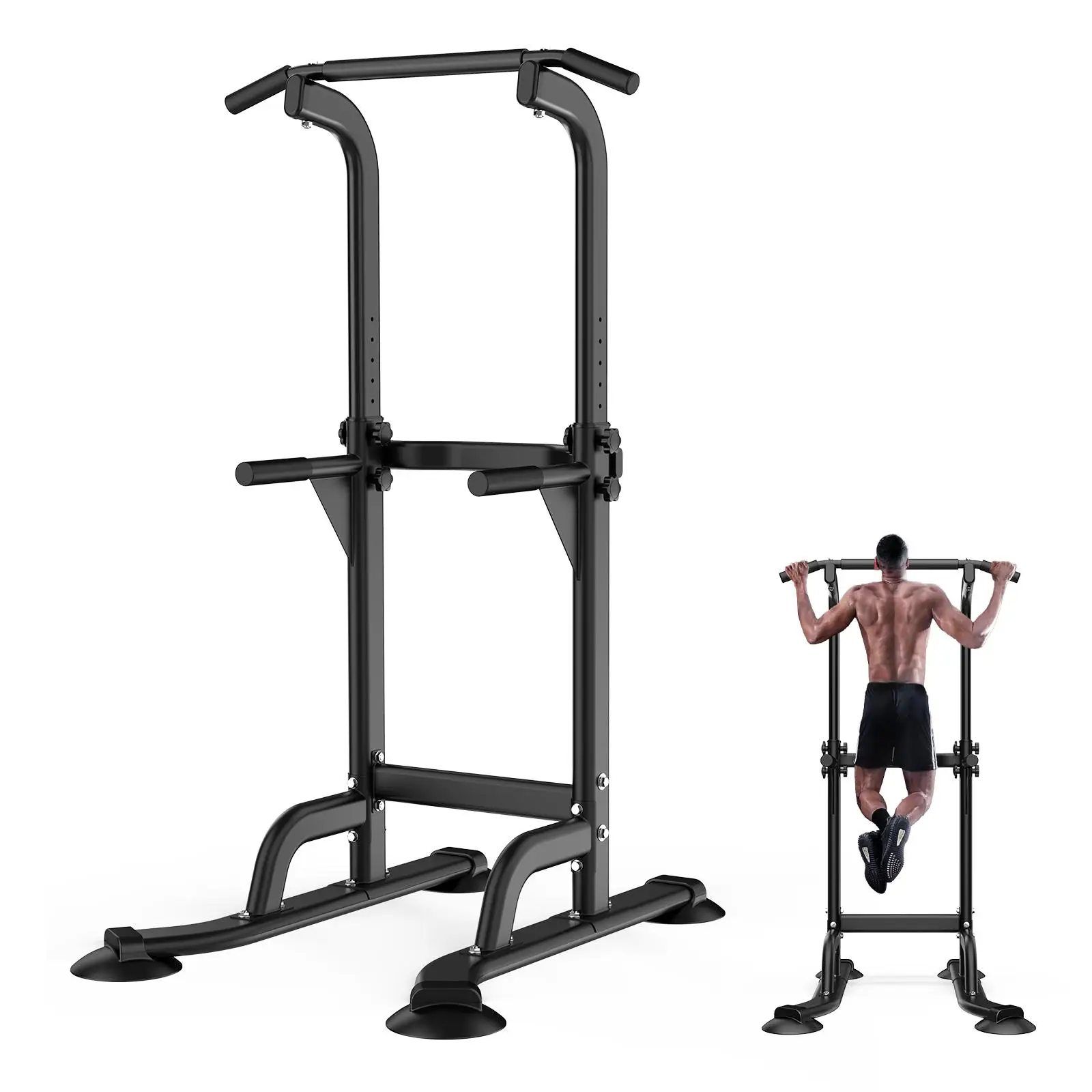 Workout Dip Station Pull Up Bar, Height Adjustable Multi-Function Dip Stand for Home Gym Strength Training Fitness Equipment