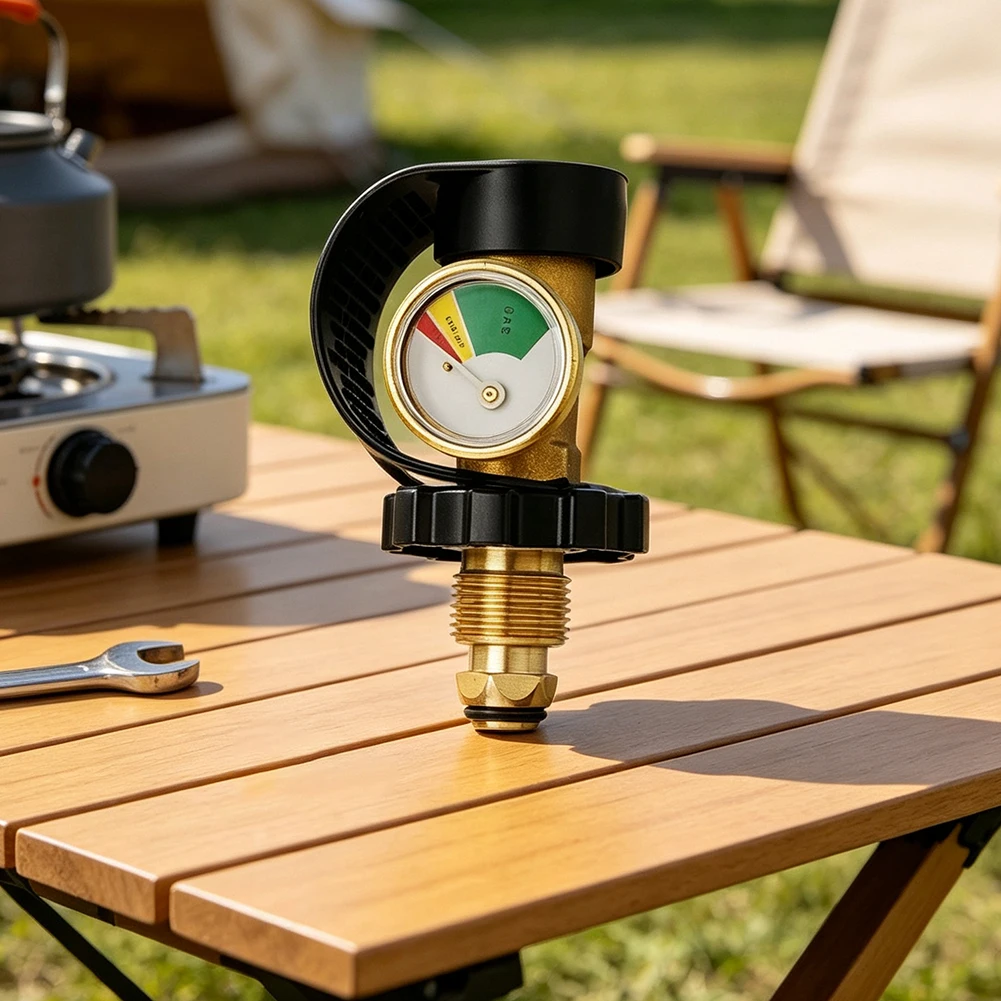 For POL to For QCC1 Adapter for 100 lb Propane Tank Brass and Stainless Steel Construction Fluorescent Level Indicator