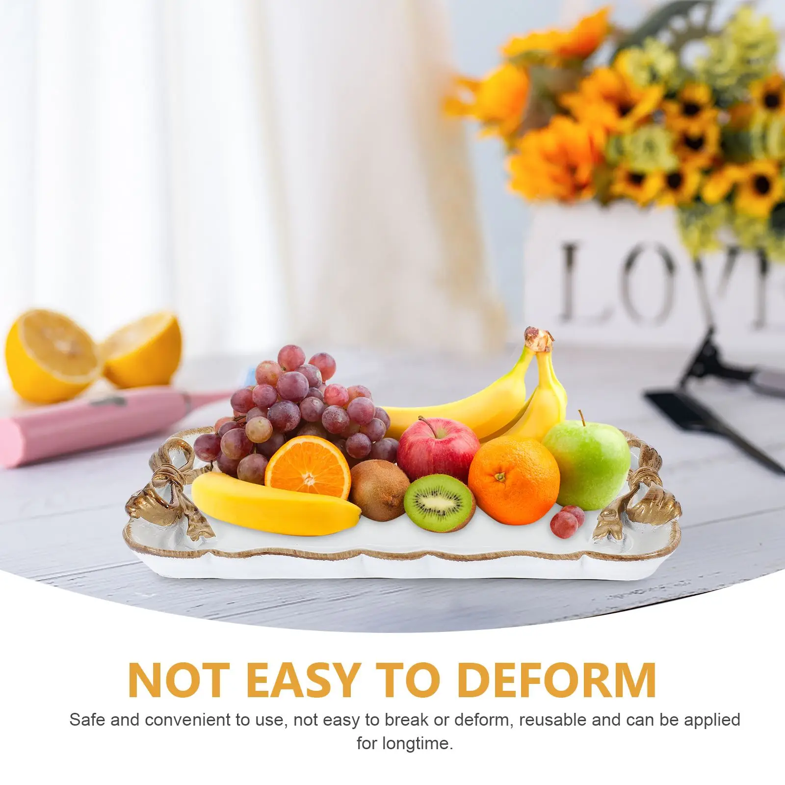 Marble Style White Resin Dessert Plate Bowknot Design Serving Tray Decorative Fruit Plate Vintage Storage Tray Coffee Table