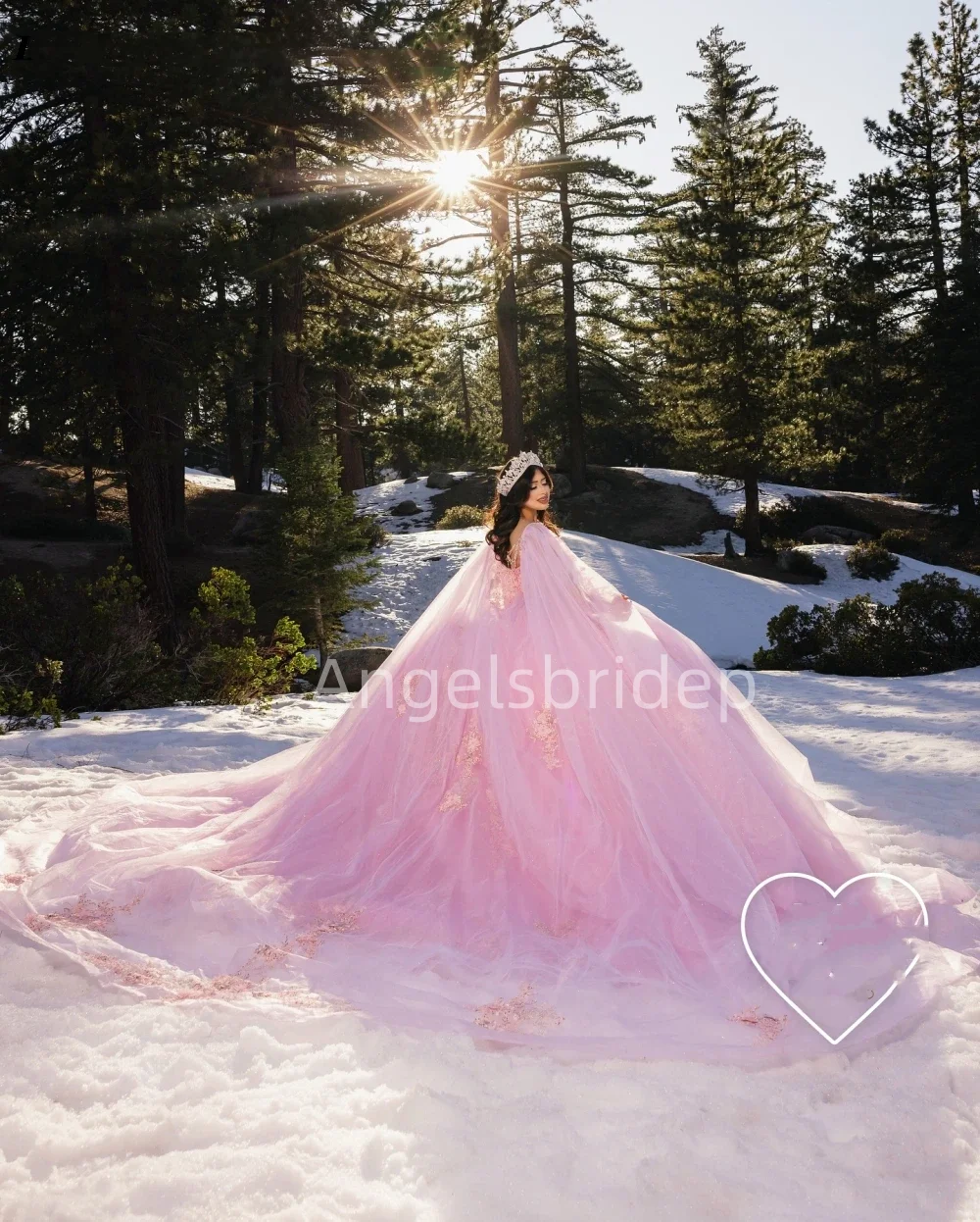 Angelsbridep Customized Romantic Princess Pink Ball Gown 15 Year Quinceanera Dress With Cape Evening Dresses Vestidos De Fiesta