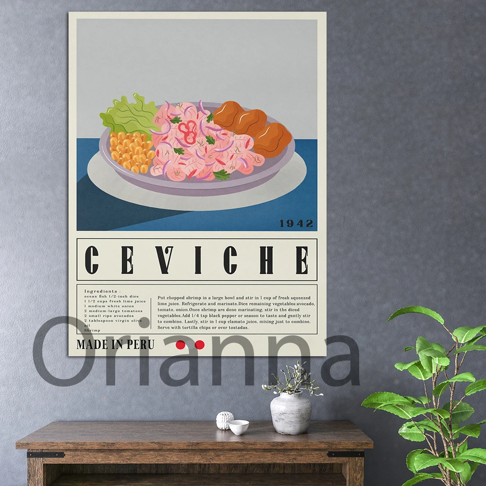 

Ceviche Poster, Food Print, Peruvian Food, Retro Poster, Housewarming Gift, Kitchen Decor, Mid Century Poster, Minimalist Prints