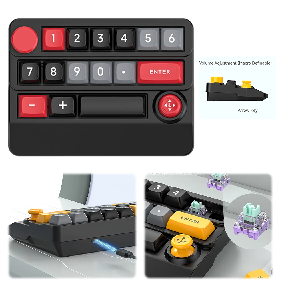 

15-клавишная программируемая механическая клавиатура с RGB-подсветкой, мини-джойстик, игровая клавиатура, эргономичная индивидуальная клавиатура для домашнего офиса