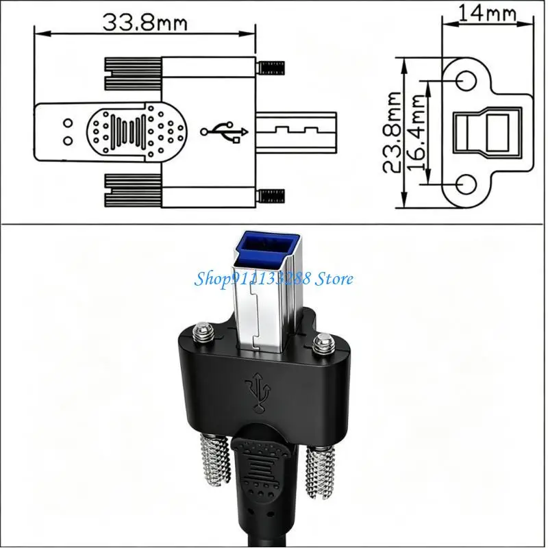 G88D Type C to USB Female Panel Mount Cable for Equipment Housing Units, USB Data Extension with Mounting Holes