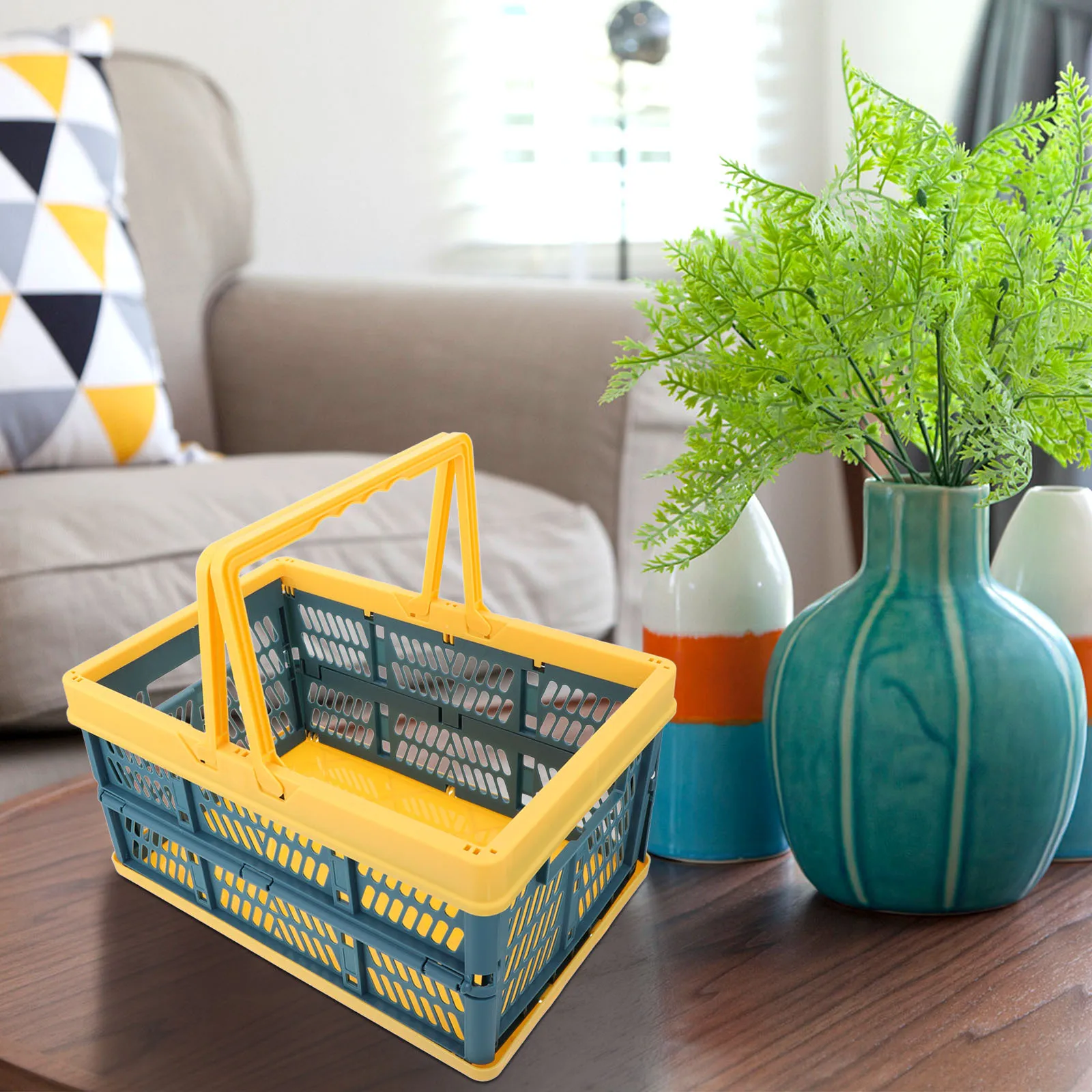 

Supermarket Home Storage Basket Foldable Plastic Organizer Space Saving Design for Apartment Kitchen Dormitory Use