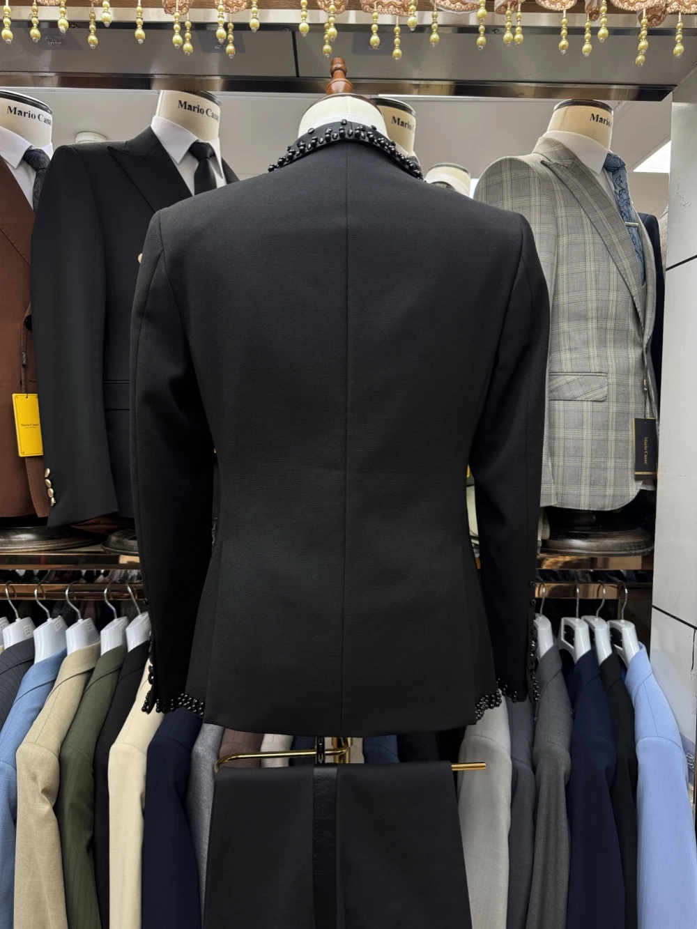 Preto de luxo cristal duplo breasted smoking masculino 2 peças roupa festa negócios, novo homem bonito terno conjunto casamento noivo conjuntos