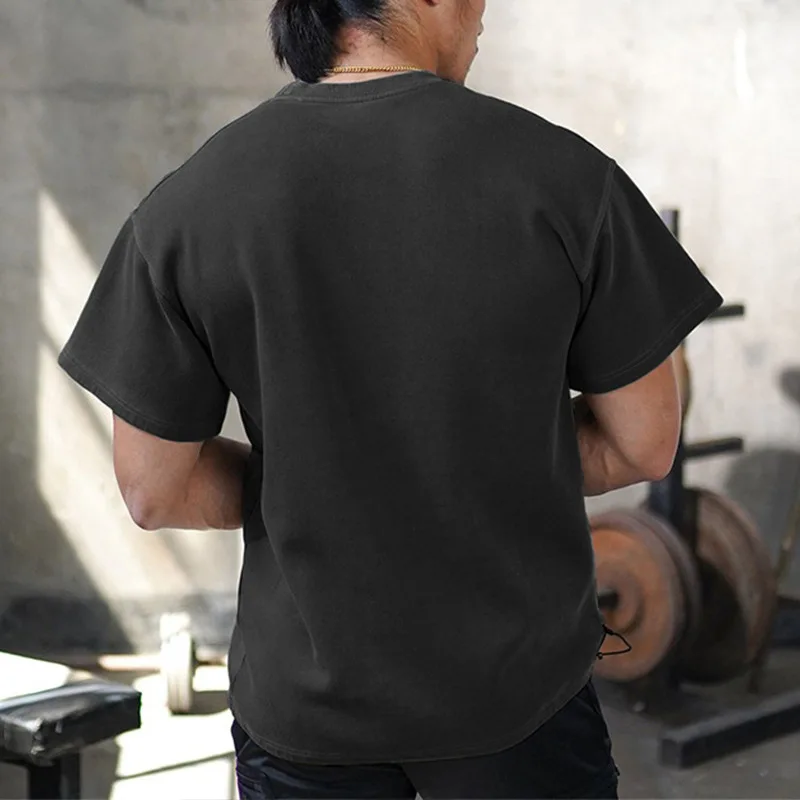 Men's Vintage Wash Cotton T-Shirt Oversized Gym Fitness Streetwear Breathable Muscle Tee Casual Summer Loose Tops