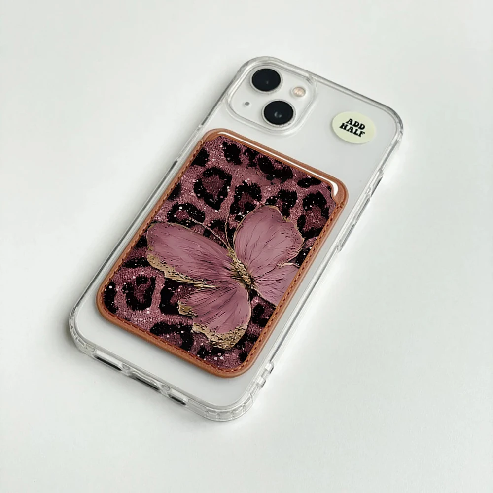 Leoparden-Schmetterling Leder-Kartenetui Handyhülle Kartenhalter für Magnetische Hülle Geeignet für alle iPhones mit Magsafe-Kartenfunktion – Detail 2